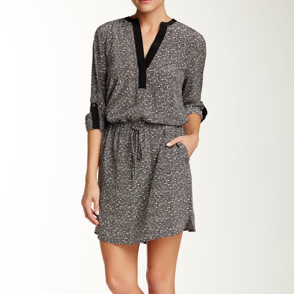 VINCE Silk Drawstring Hi-Lo Shirtdress SMALL
